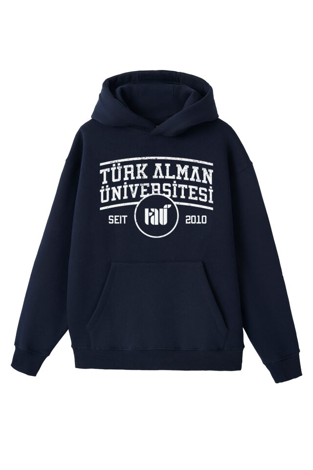 Ronna  Unisex Türk - Alman Üniversitesi Serisi Model 1  Baskılı Oversize Kapüşonlu Hoodie - TDB030101 Lacivert - XL
