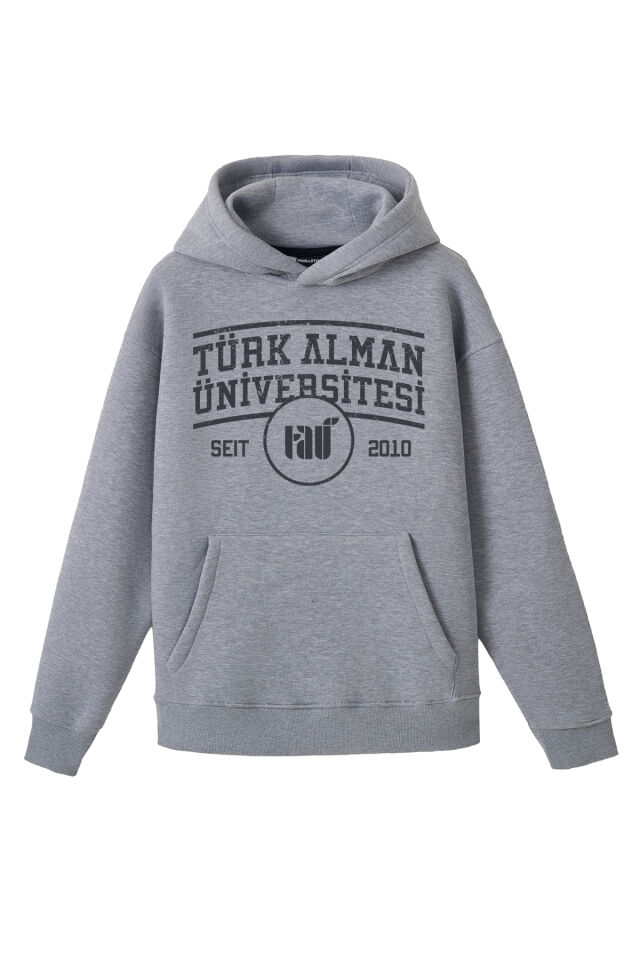 Ronna  Unisex Türk - Alman Üniversitesi Serisi Model 1  Baskılı Oversize Kapüşonlu Hoodie - TDB030101 Gri Melanj - XXL