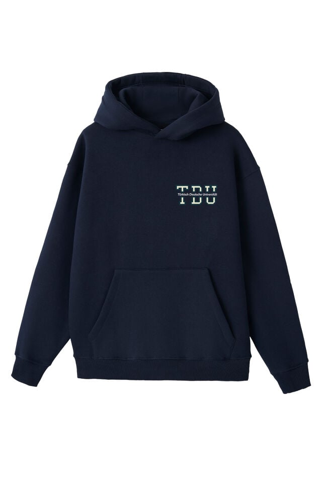 Ronna  Unisex Türk - Alman Üniversitesi Serisi Model 2 Baskılı Oversize Kapüşonlu Hoodie - TDB030102 Lacivert - XXL