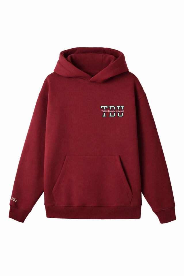Ronna  Unisex Türk - Alman Üniversitesi Serisi Model 2 Baskılı Oversize Kapüşonlu Hoodie - TDB030102 Bordo - XXL