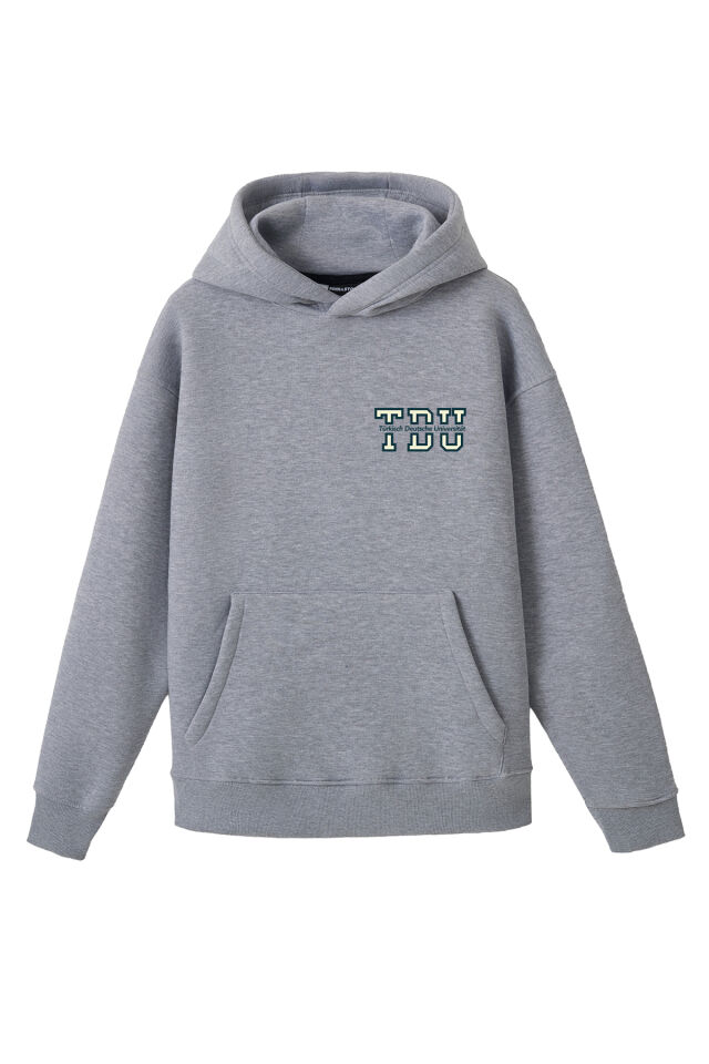 Ronna  Unisex Türk - Alman Üniversitesi Serisi Model 2 Baskılı Oversize Kapüşonlu Hoodie - TDB030102 Gri Melanj - XXL