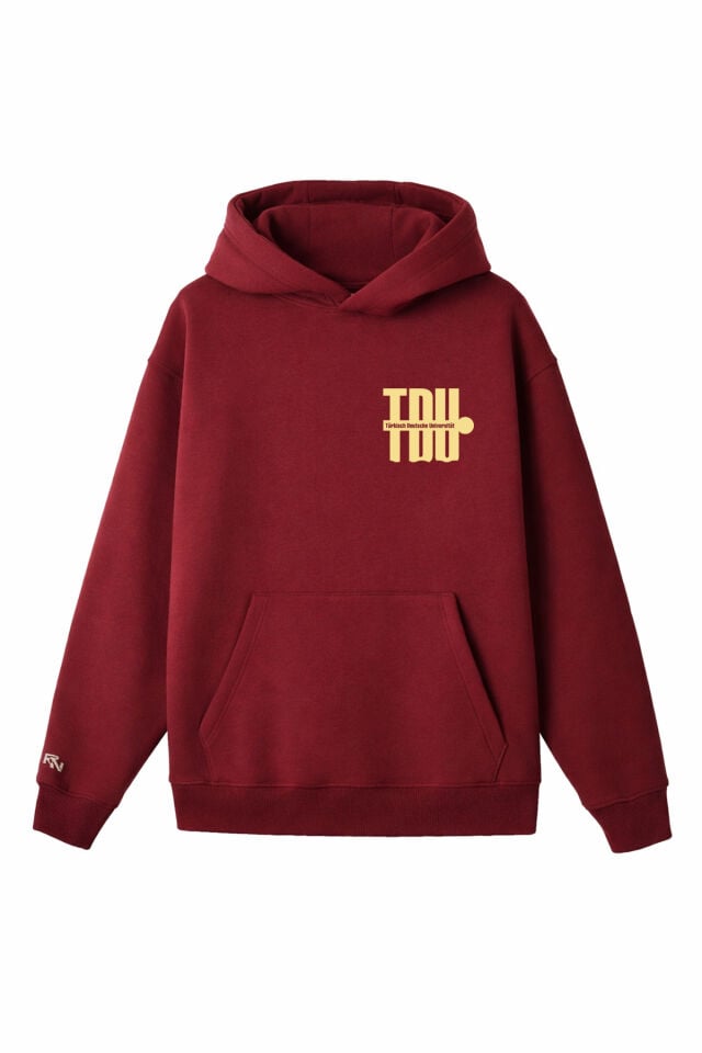 Ronna  Unisex Türk - Alman Üniversitesi Serisi Model 3 Baskılı Oversize Kapüşonlu Hoodie - TDB030103 Bordo - XL