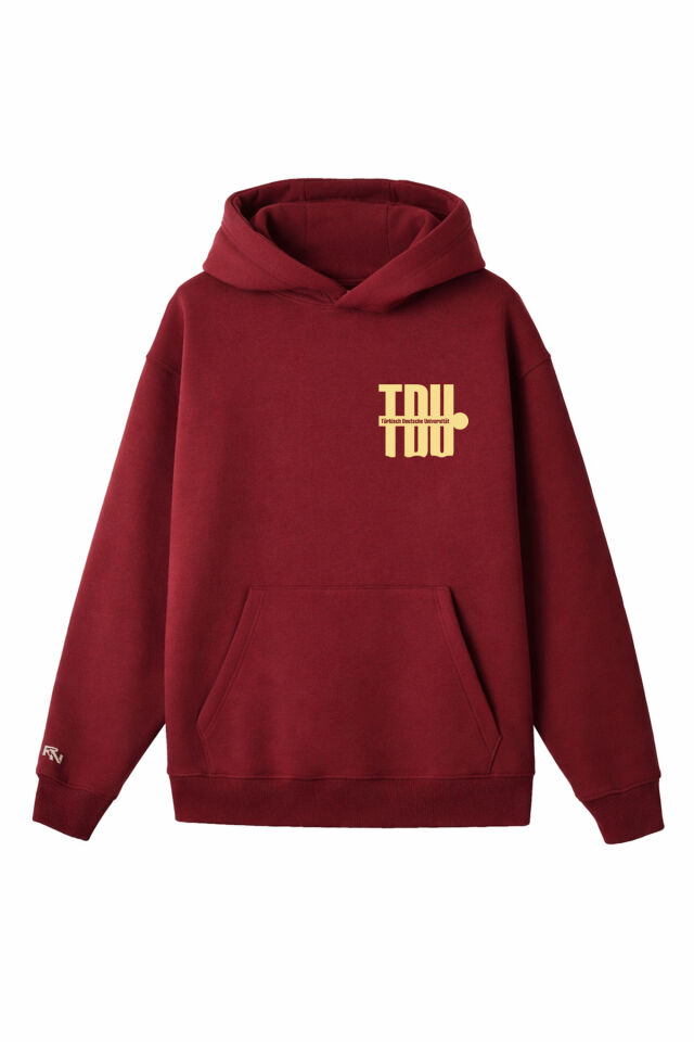 Ronna  Unisex Türk - Alman Üniversitesi Serisi Model 3 Baskılı Oversize Kapüşonlu Hoodie - TDB030103 Bordo - XXL