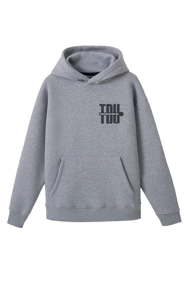 Ronna  Unisex Türk - Alman Üniversitesi Serisi Model 3 Baskılı Oversize Kapüşonlu Hoodie - TDB030103 Gri Melanj - XL