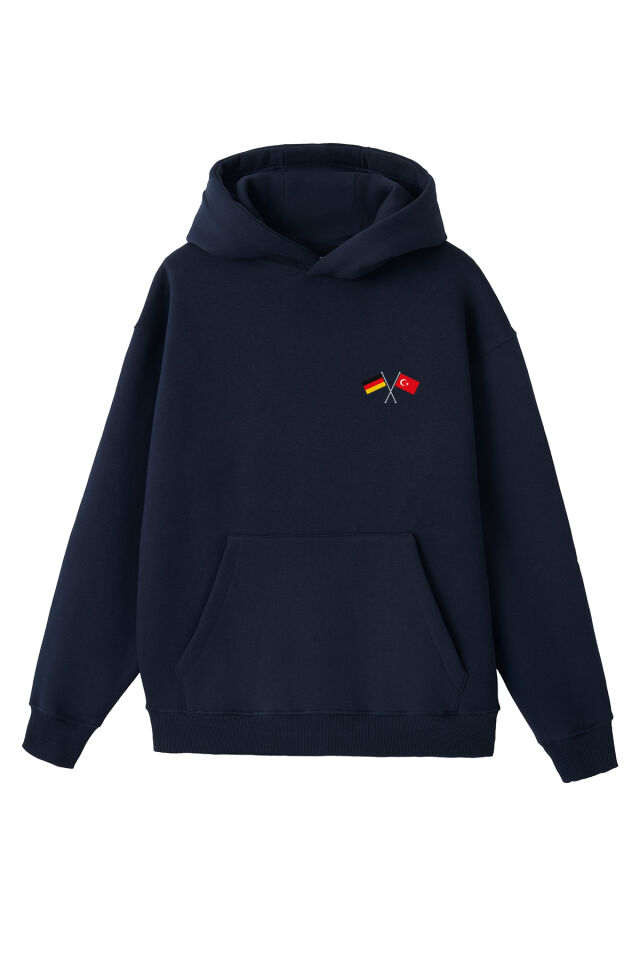 Ronna  Unisex Türk - Alman Üniversitesi Serisi Model 6 Baskılı Oversize Kapüşonlu Hoodie - TDB030106 Lacivert - XL