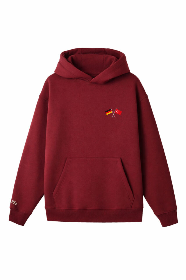 Ronna  Unisex Türk - Alman Üniversitesi Serisi Model 6 Baskılı Oversize Kapüşonlu Hoodie - TDB030106 Bordo - XXL