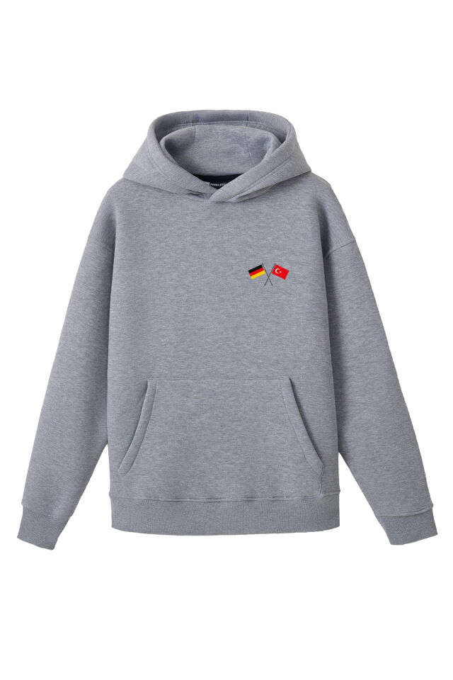 Ronna  Unisex Türk - Alman Üniversitesi Serisi Model 6 Baskılı Oversize Kapüşonlu Hoodie - TDB030106 Gri Melanj - XXL