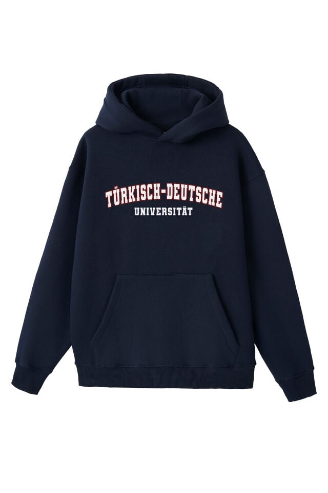 Ronna  Unisex Türk - Alman Üniversitesi Serisi Model 7 Baskılı Oversize Kapüşonlu Hoodie - TDB030107 Lacivert - XXL