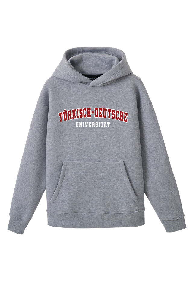 Ronna  Unisex Türk - Alman Üniversitesi Serisi Model 7 Baskılı Oversize Kapüşonlu Hoodie - TDB030107 Gri Melanj - XL