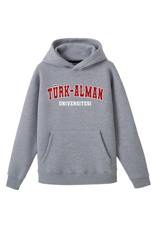 Ronna  Unisex Türk - Alman Üniversitesi Serisi Model 8 Baskılı Oversize Kapüşonlu Hoodie - TDB030108 Gri Melanj - XXL