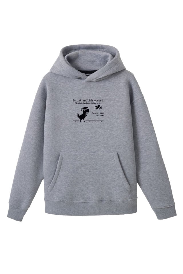 Ronna  Unisex Türk - Alman Üniversitesi Serisi Model 10 Baskılı Oversize Kapüşonlu Hoodie - TDB030110 Gri Melanj - XXL