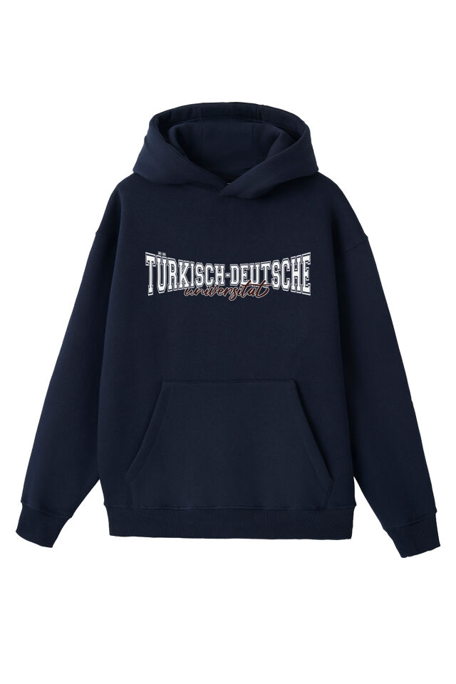 Ronna  Unisex Türk - Alman Üniversitesi Serisi Model 11 Baskılı Oversize Kapüşonlu Hoodie - TDB030111 Lacivert - XXL