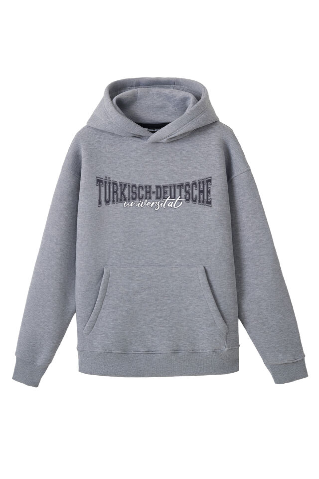 Ronna  Unisex Türk - Alman Üniversitesi Serisi Model 11 Baskılı Oversize Kapüşonlu Hoodie - TDB030111 Gri Melanj - XL