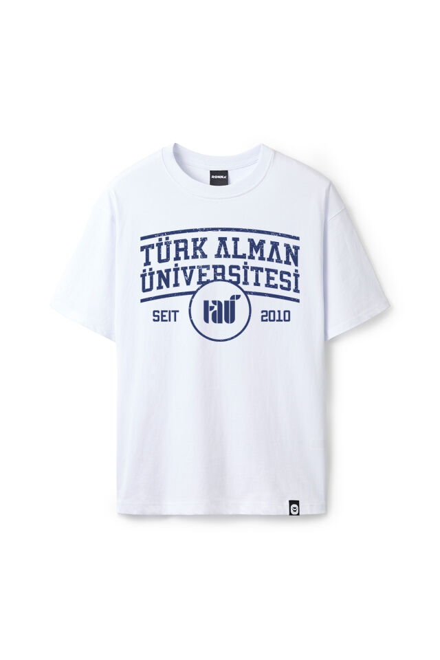 Ronna  Unisex Türk - Alman Üniversitesi Serisi Model 1  Baskılı Oversize Bisiklet Yaka Tshirt  - TDB010101 Beyaz - XXL