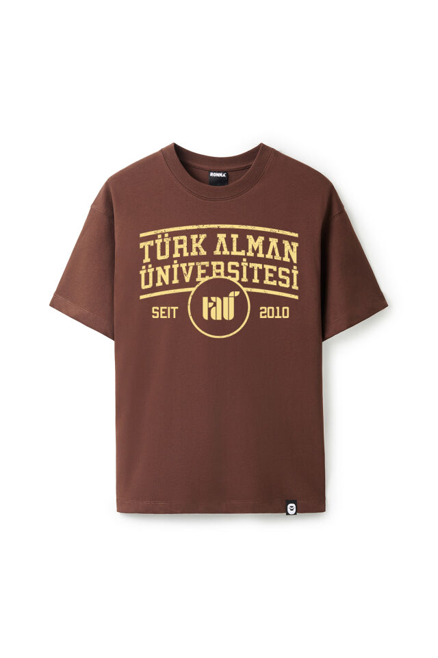 Ronna  Unisex Türk - Alman Üniversitesi Serisi Model 1  Baskılı Oversize Bisiklet Yaka Tshirt  - TDB010101 Kahverengi - XXL