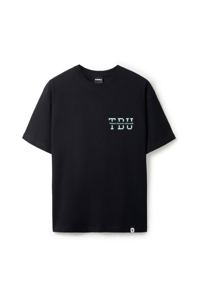 Ronna  Unisex Türk - Alman Üniversitesi Serisi Model 2 Baskılı Oversize Bisiklet Yaka Tshirt  - TDB010102 Siyah - XXL