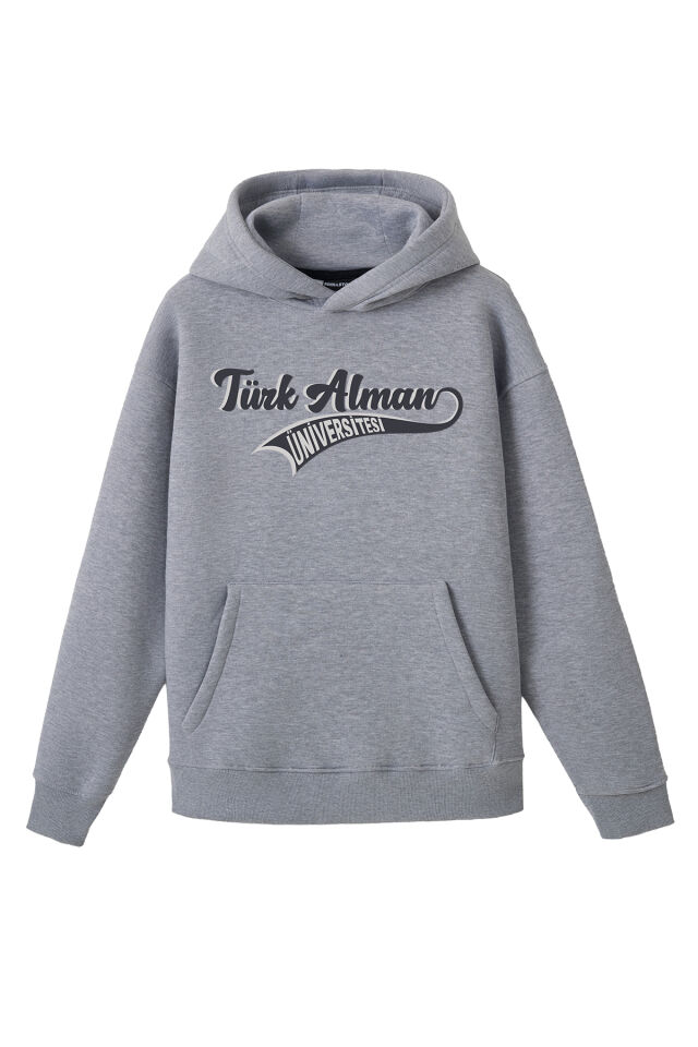 Ronna  Unisex Türk - Alman Üniversitesi Serisi Model 14 Baskılı Oversize Kapüşonlu Hoodie - TDB030114 Gri Melanj - XXL