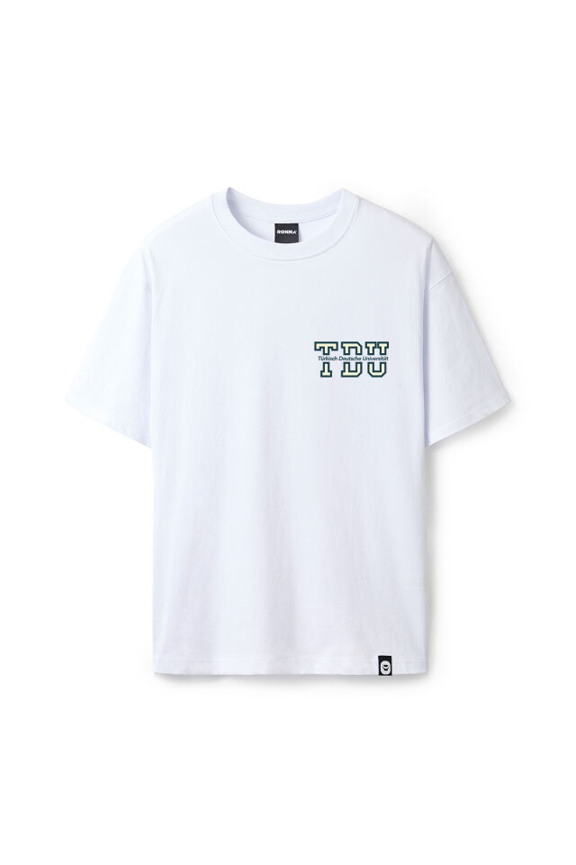 Ronna  Unisex Türk - Alman Üniversitesi Serisi Model 2 Baskılı Oversize Bisiklet Yaka Tshirt  - TDB010102 Beyaz - XXL