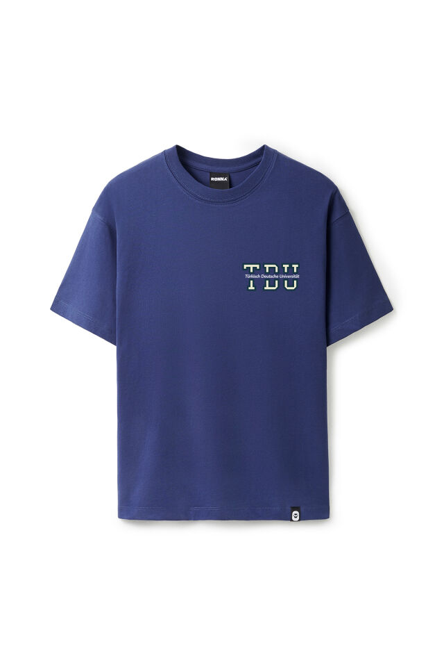 Ronna  Unisex Türk - Alman Üniversitesi Serisi Model 2 Baskılı Oversize Bisiklet Yaka Tshirt  - TDB010102 Lacivert - XL