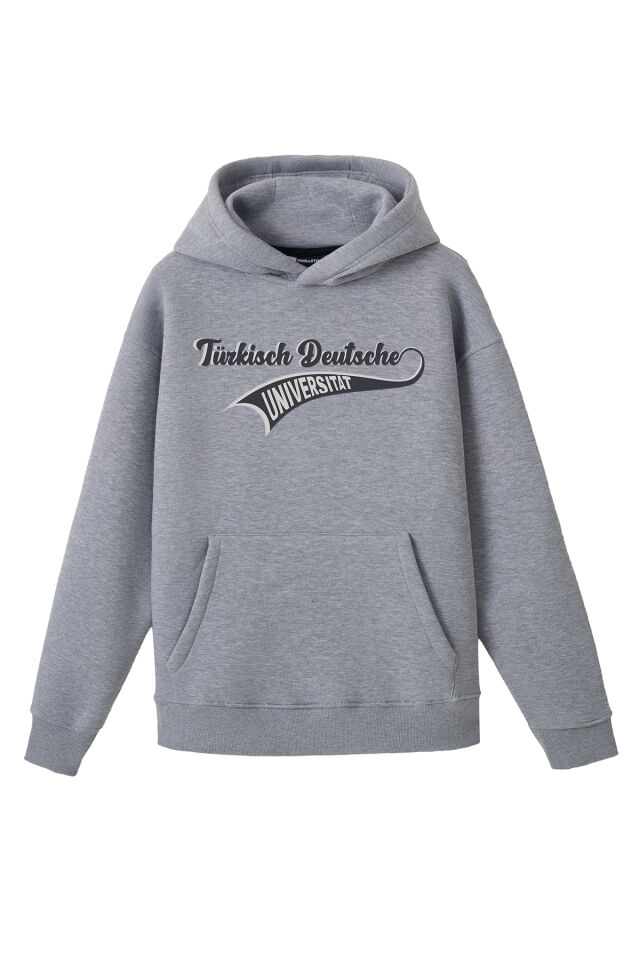 Ronna  Unisex Türk - Alman Üniversitesi Serisi Model 15 Baskılı Oversize Kapüşonlu Hoodie - TDB030115 Gri Melanj - XXL