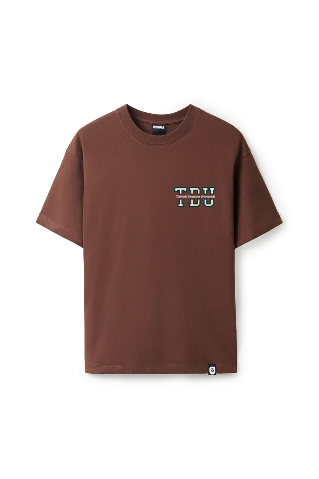 Ronna  Unisex Türk - Alman Üniversitesi Serisi Model 2 Baskılı Oversize Bisiklet Yaka Tshirt  - TDB010102 Kahverengi - XXL