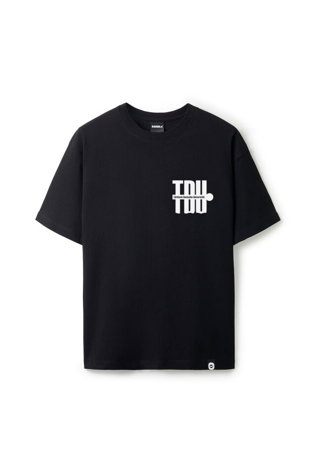 Ronna  Unisex Türk - Alman Üniversitesi Serisi Model 3 Baskılı Oversize Bisiklet Yaka Tshirt  - TDB010103 Siyah - XXL