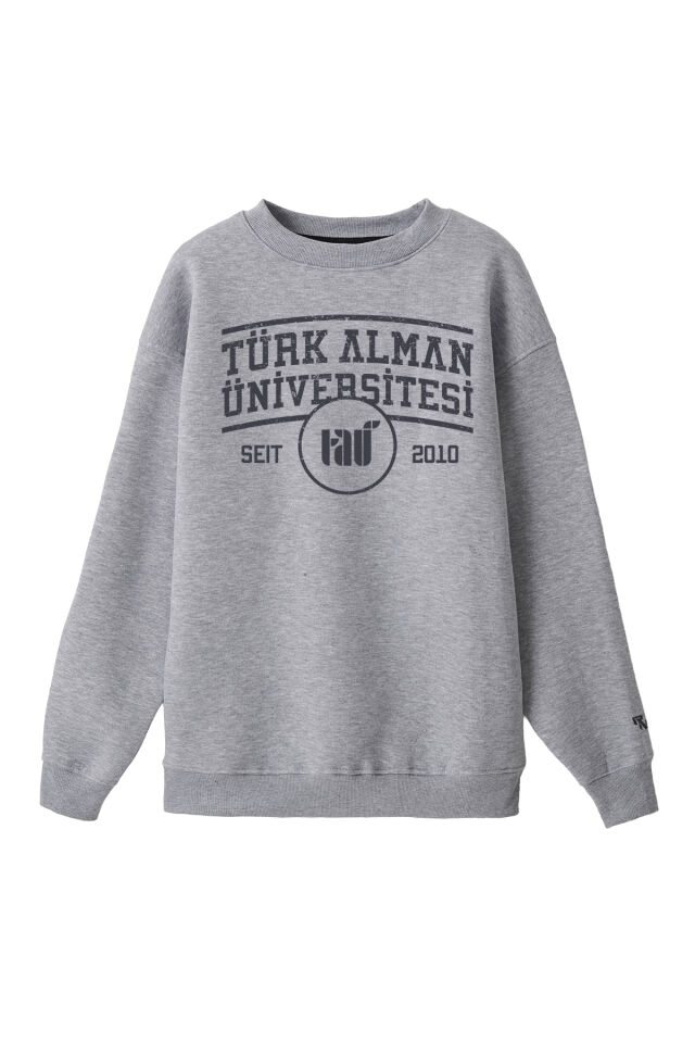 Ronna  Unisex Türk - Alman Üniversitesi Serisi Model 1  Baskılı Oversize Bisiklet Yaka Sweatshirt - TDB040101 Gri Melanj - XXL