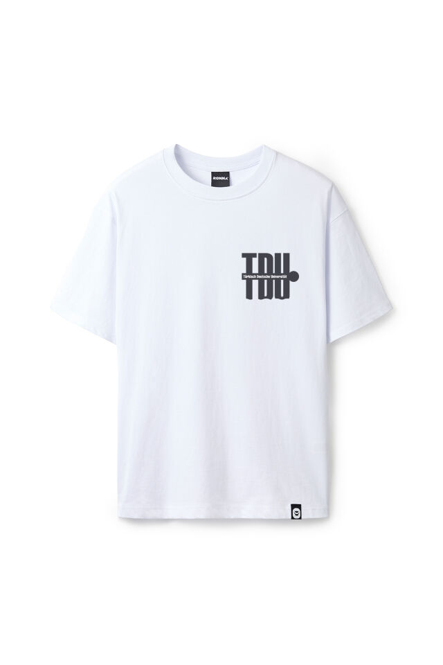 Ronna  Unisex Türk - Alman Üniversitesi Serisi Model 3 Baskılı Oversize Bisiklet Yaka Tshirt  - TDB010103 Beyaz - XXL
