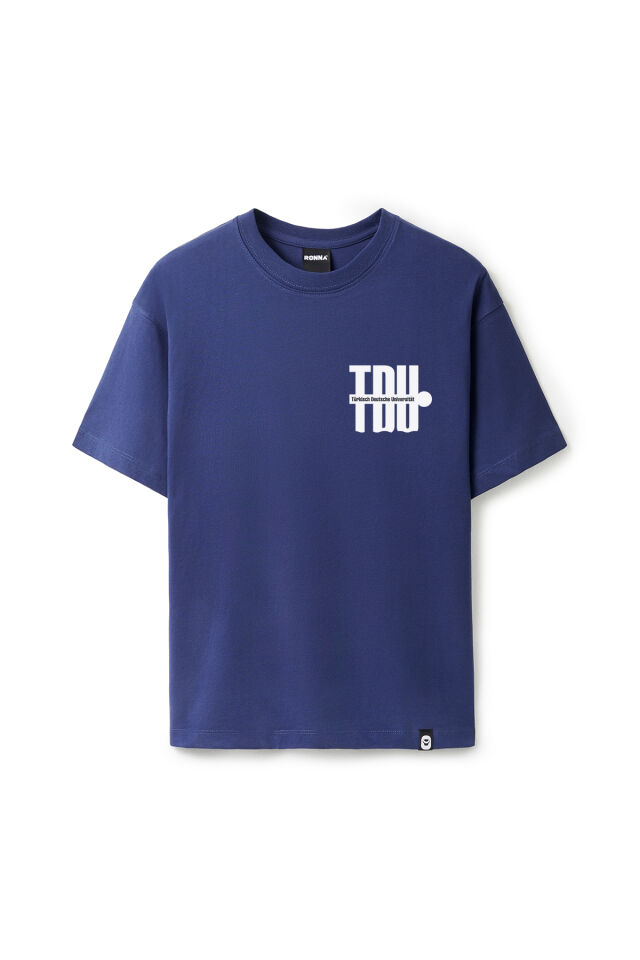 Ronna  Unisex Türk - Alman Üniversitesi Serisi Model 3 Baskılı Oversize Bisiklet Yaka Tshirt  - TDB010103 Lacivert - XXL