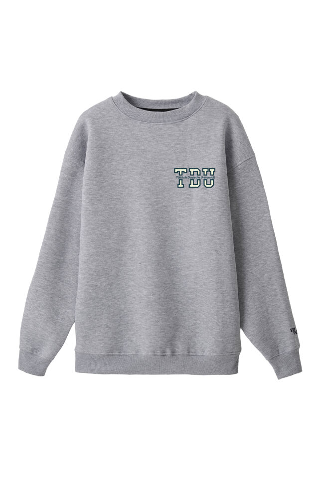 Ronna  Unisex Türk - Alman Üniversitesi Serisi Model 2 Baskılı Oversize Bisiklet Yaka Sweatshirt - TDB040102 Gri Melanj - XXL