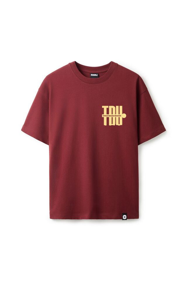 Ronna  Unisex Türk - Alman Üniversitesi Serisi Model 3 Baskılı Oversize Bisiklet Yaka Tshirt  - TDB010103 Bordo - XL