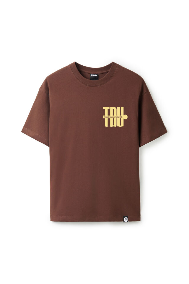 Ronna  Unisex Türk - Alman Üniversitesi Serisi Model 3 Baskılı Oversize Bisiklet Yaka Tshirt  - TDB010103 Kahverengi - XXL