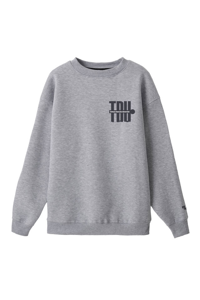 Ronna  Unisex Türk - Alman Üniversitesi Serisi Model 3 Baskılı Oversize Bisiklet Yaka Sweatshirt - TDB040103 Gri Melanj - XXL