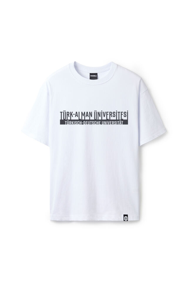 Ronna  Unisex Türk - Alman Üniversitesi Serisi Model 4 Baskılı Oversize Bisiklet Yaka Tshirt  - TDB010104 Beyaz - XXL