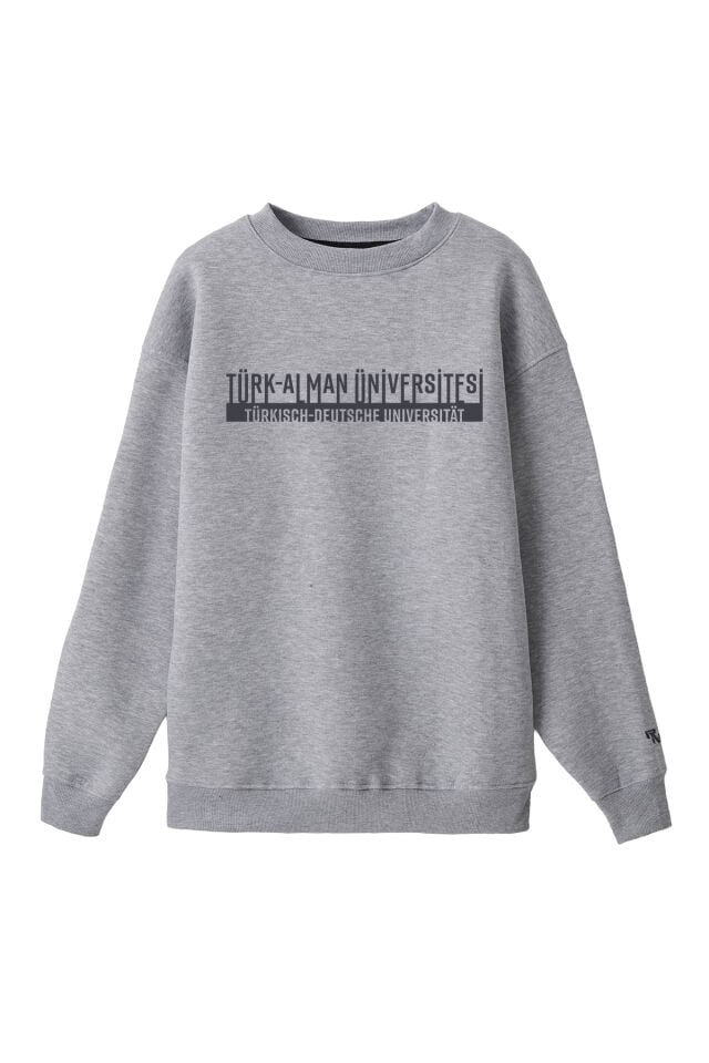 Ronna  Unisex Türk - Alman Üniversitesi Serisi Model 4 Baskılı Oversize Bisiklet Yaka Sweatshirt - TDB040104 Gri Melanj - XXL