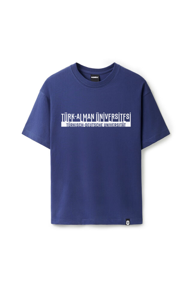 Ronna  Unisex Türk - Alman Üniversitesi Serisi Model 4 Baskılı Oversize Bisiklet Yaka Tshirt  - TDB010104 Lacivert - XXL