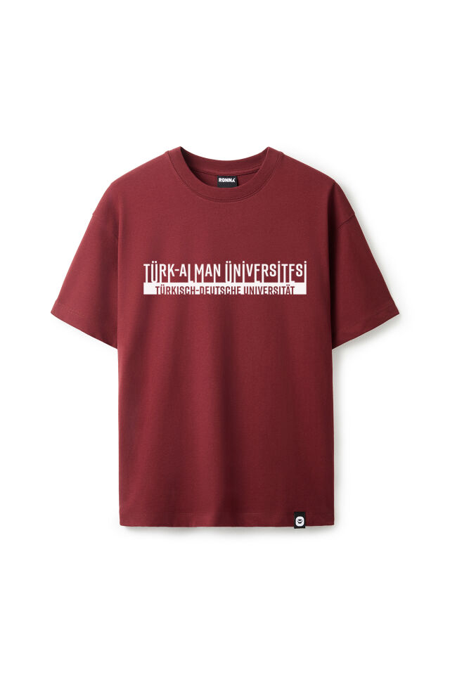 Ronna  Unisex Türk - Alman Üniversitesi Serisi Model 4 Baskılı Oversize Bisiklet Yaka Tshirt  - TDB010104 Bordo - XL