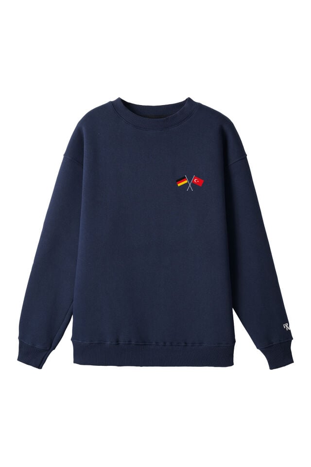 Ronna  Unisex Türk - Alman Üniversitesi Serisi Model 6 Baskılı Oversize Bisiklet Yaka Sweatshirt - TDB040106 Lacivert - XXL