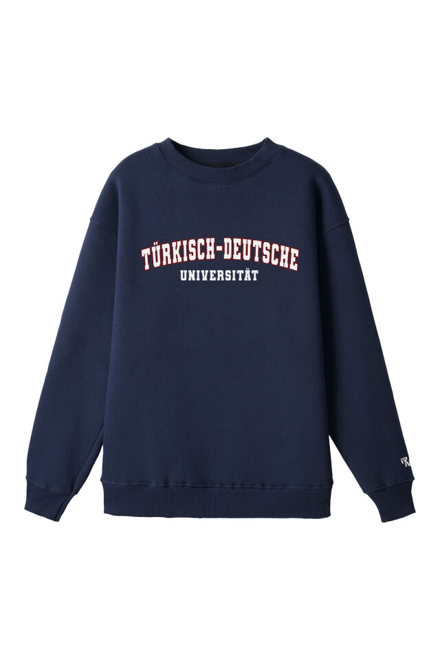 Ronna  Unisex Türk - Alman Üniversitesi Serisi Model 7 Baskılı Oversize Bisiklet Yaka Sweatshirt - TDB040107 Lacivert - XXL