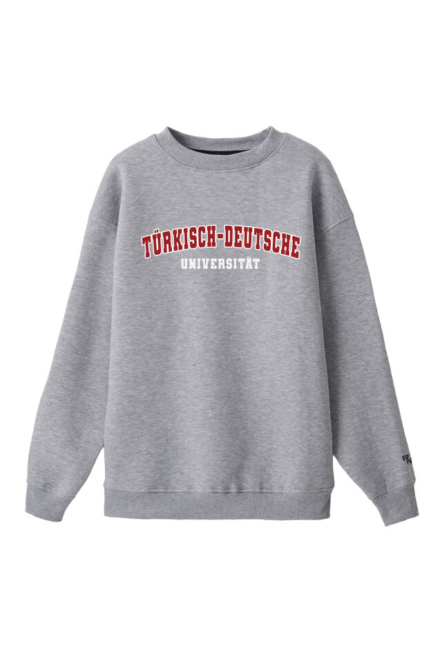 Ronna  Unisex Türk - Alman Üniversitesi Serisi Model 7 Baskılı Oversize Bisiklet Yaka Sweatshirt - TDB040107 Gri Melanj - XXL