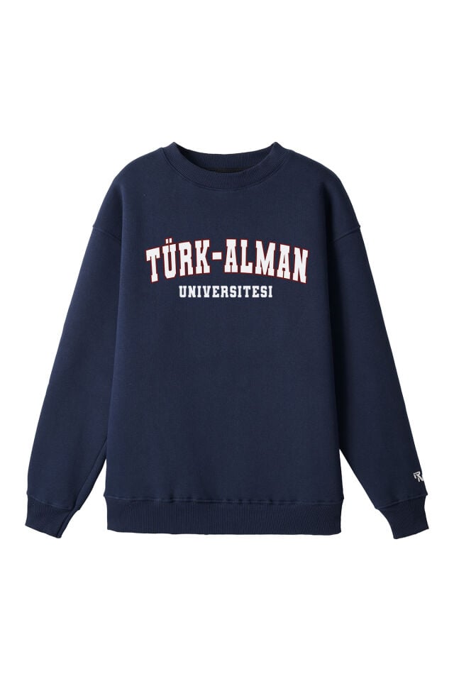 Ronna  Unisex Türk - Alman Üniversitesi Serisi Model 8 Baskılı Oversize Bisiklet Yaka Sweatshirt - TDB040108 Lacivert - XXL