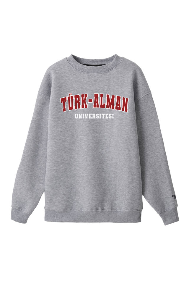 Ronna  Unisex Türk - Alman Üniversitesi Serisi Model 8 Baskılı Oversize Bisiklet Yaka Sweatshirt - TDB040108 Gri Melanj - XXL