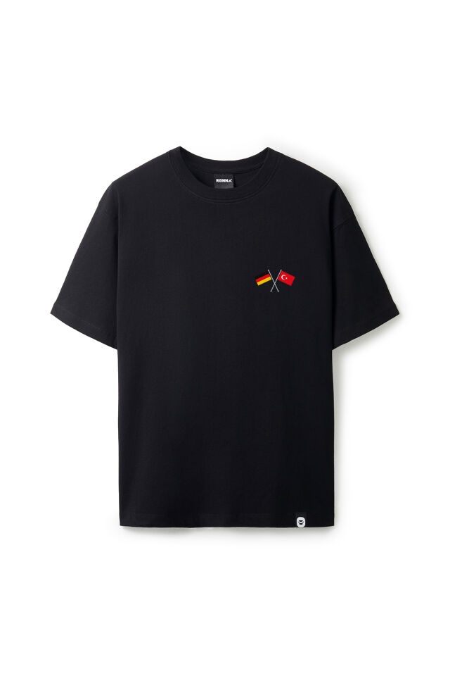 Ronna  Unisex Türk - Alman Üniversitesi Serisi Model 6 Baskılı Oversize Bisiklet Yaka Tshirt  - TDB010106 Siyah - XL