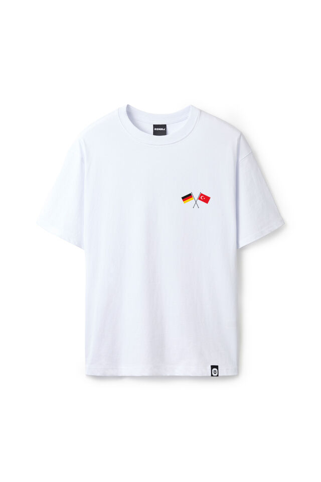 Ronna  Unisex Türk - Alman Üniversitesi Serisi Model 6 Baskılı Oversize Bisiklet Yaka Tshirt  - TDB010106 Beyaz - XXL