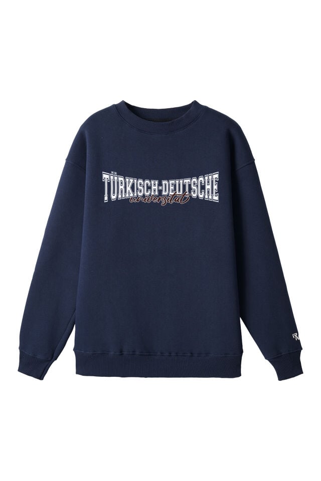 Ronna  Unisex Türk - Alman Üniversitesi Serisi Model 11 Baskılı Oversize Bisiklet Yaka Sweatshirt - TDB040111 Lacivert - XL