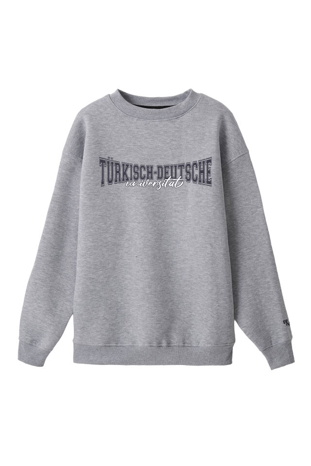 Ronna  Unisex Türk - Alman Üniversitesi Serisi Model 11 Baskılı Oversize Bisiklet Yaka Sweatshirt - TDB040111 Gri Melanj - XXL