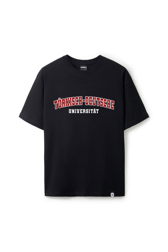 Ronna  Unisex Türk - Alman Üniversitesi Serisi Model 7 Baskılı Oversize Bisiklet Yaka Tshirt  - TDB010107 Siyah - XXL