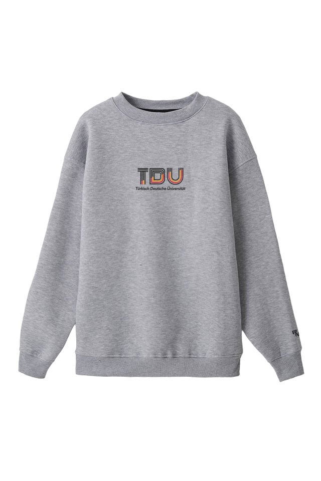 Ronna  Unisex Türk - Alman Üniversitesi Serisi Model 13 Baskılı Oversize Bisiklet Yaka Sweatshirt - TDB040113 Gri Melanj - XXL