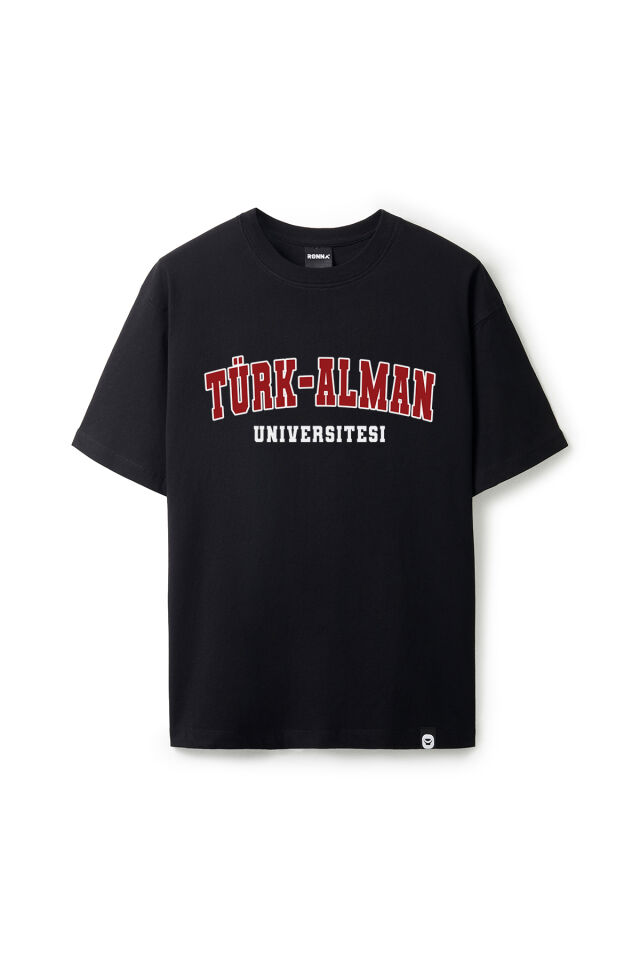 Ronna  Unisex Türk - Alman Üniversitesi Serisi Model 8 Baskılı Oversize Bisiklet Yaka Tshirt  - TDB010108 Siyah - XXL
