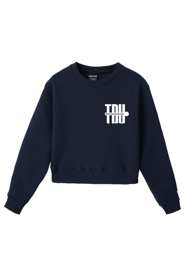 Ronna  Kadın Türk - Alman Üniversitesi Serisi Model 3 Baskılı Oversize Bisiklet Yaka Crop Sweatshirt  - TDB050103 Lacivert - L